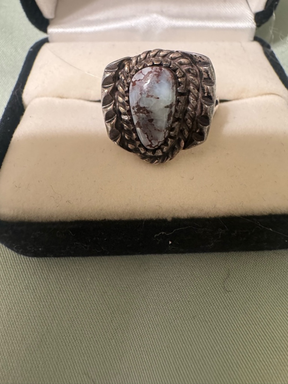 Navajo White Buffalo Sterling Silver Teardrop Turquoise Statement Ring